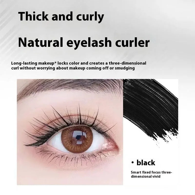 Black and brown waterproof steel tube mascara with optional eyelash curler.