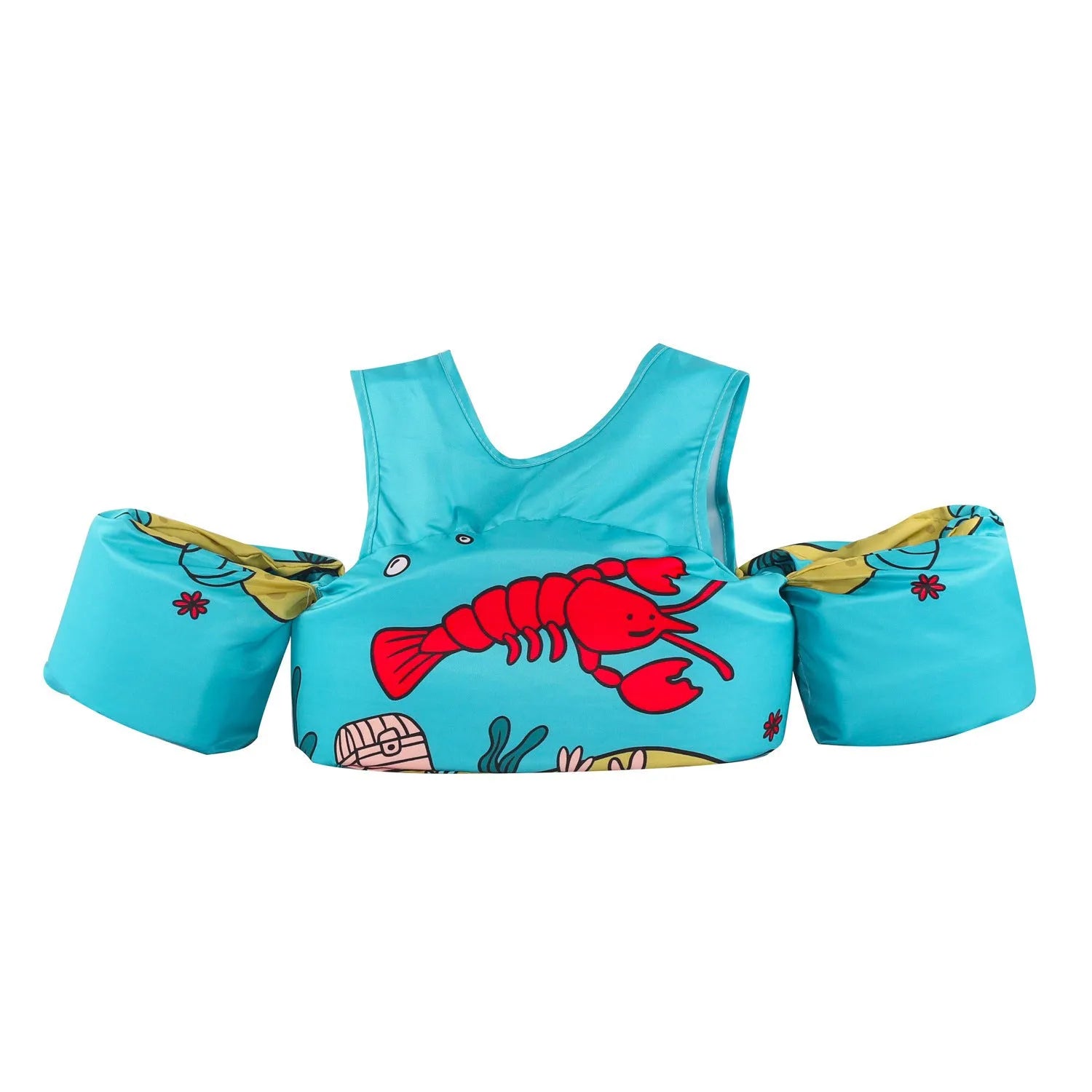 Children's polyester swimsuit with integrated lengthened arm swimming ring in cartoon pattern