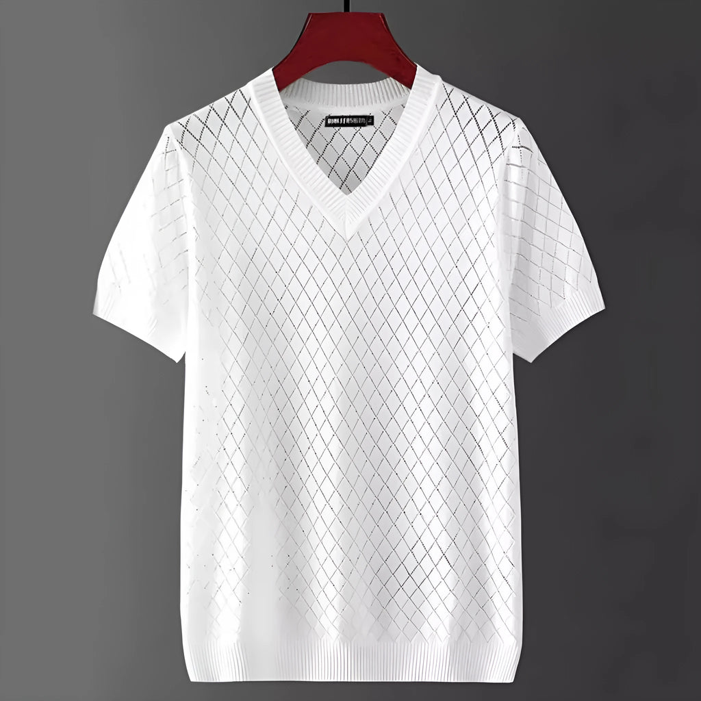 Men's Korean style ice silk T-shirt top with cut-out short sleeves in black or white colour options