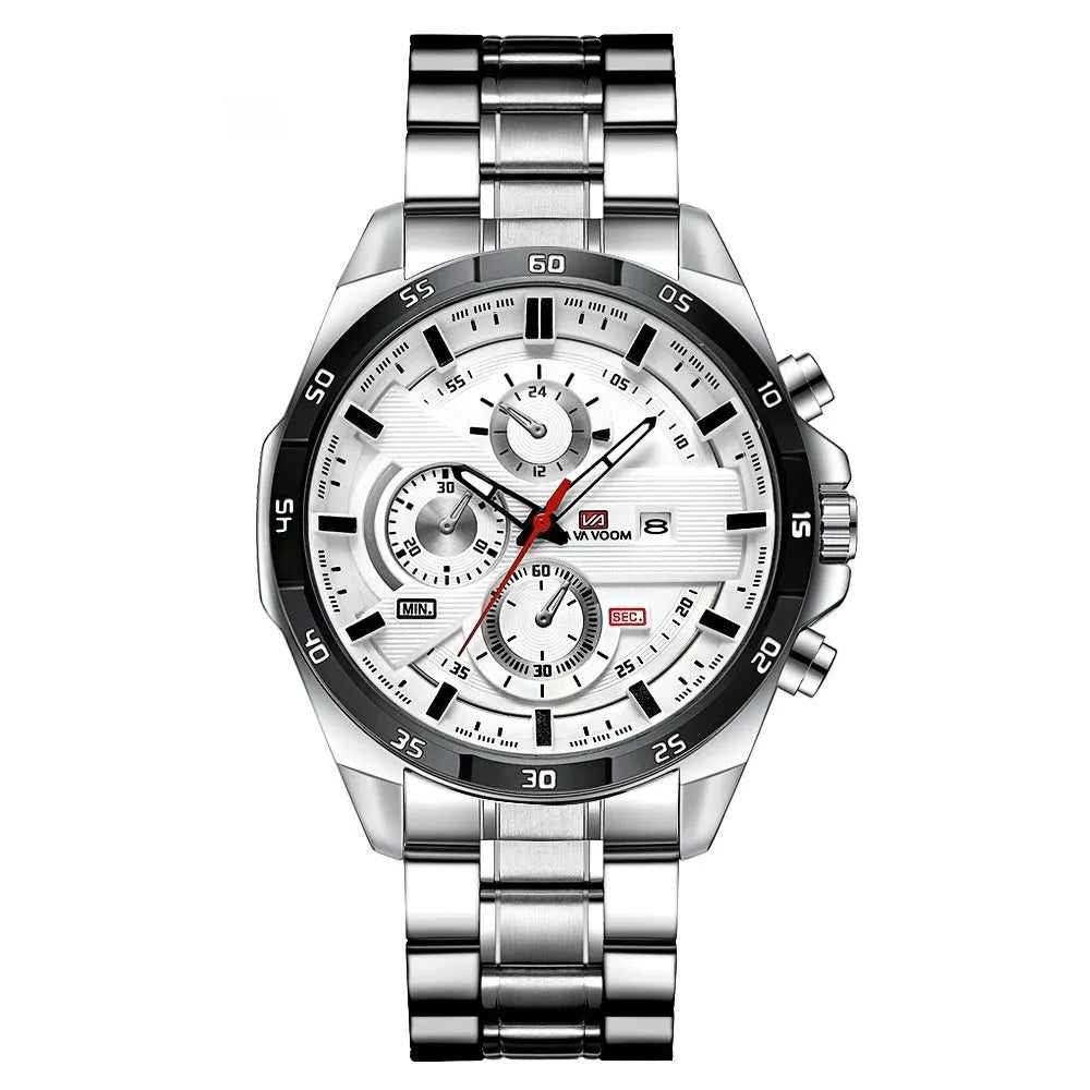 Men's business calendar waterproof quartz watch showing 10mm thickness and colour options