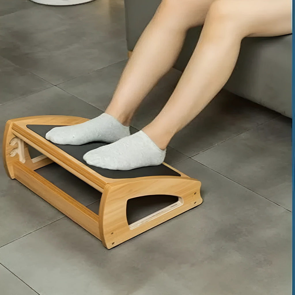 Wooden bamboo office desk footstool in wood colour with modern simplicity design