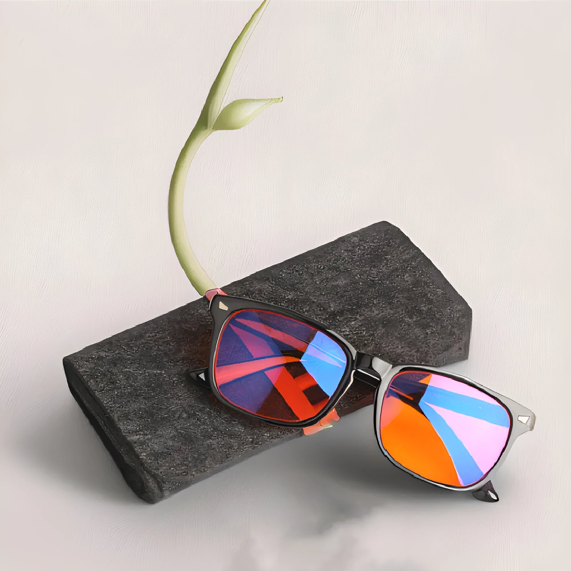 Orange red anti blue light UV glasses with black PC frame and CR39 lenses