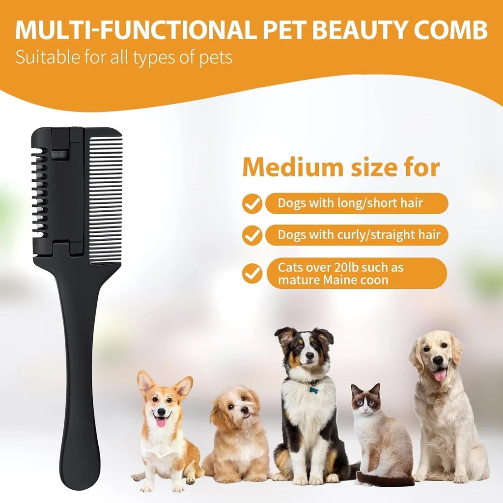 Pet razor comb with detangling teeth and replaceable blade for dog and cat grooming