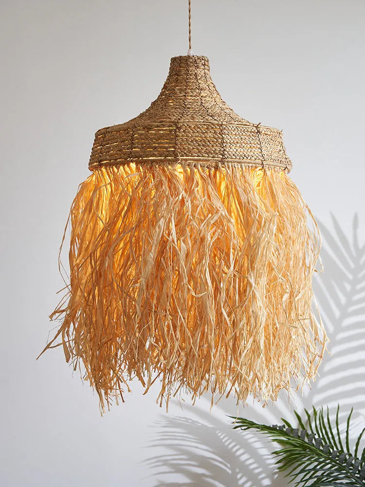 Southeast Asian style pendant lamp with 50cm diameter, made from wild vetch and willow weaving materials