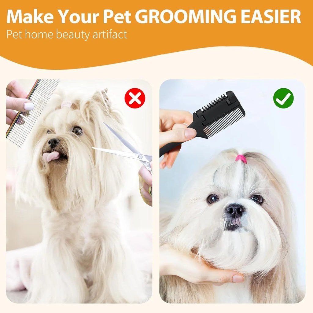 Pet razor comb with detangling teeth and replaceable blade for dog and cat grooming