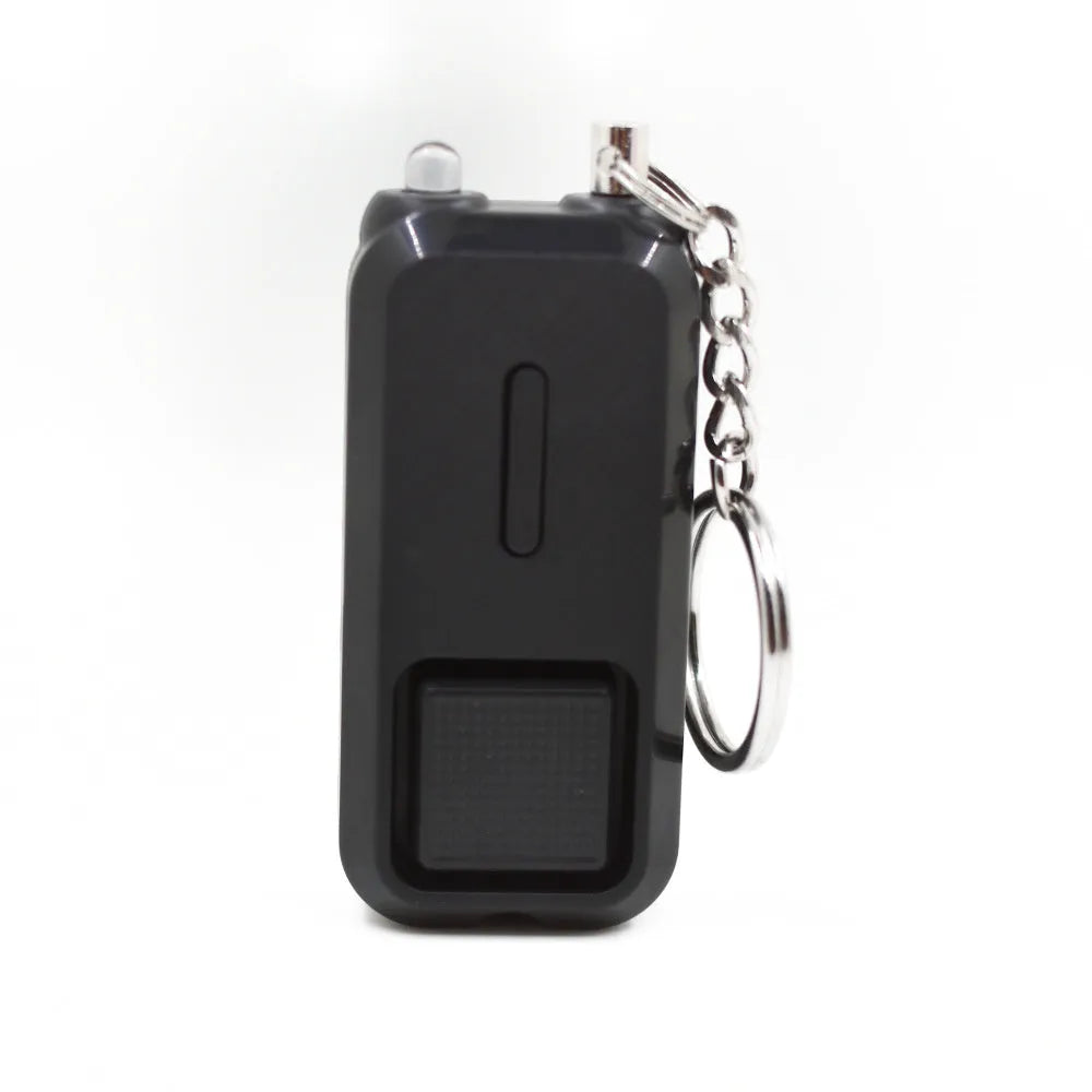 ZQ-202 personal safety alarm in pink, black, white, yellow, or green, shown next to its white packaging box.