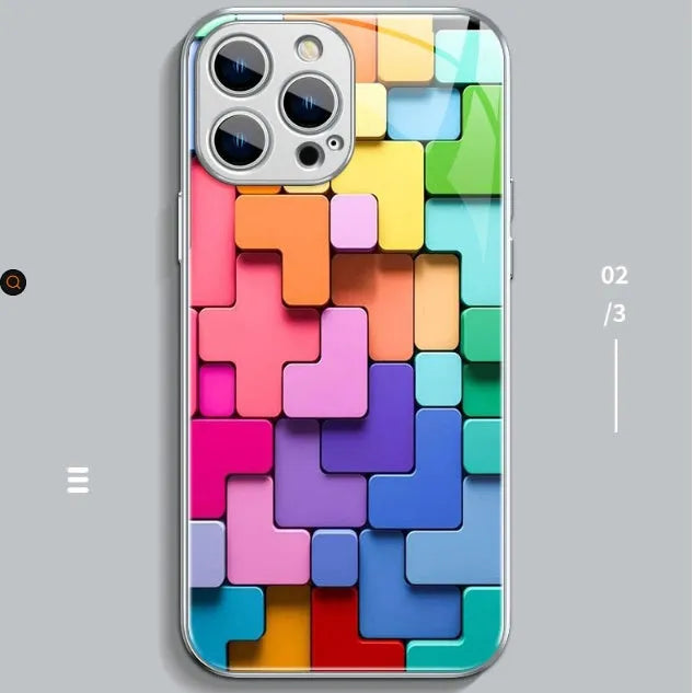 Colourful cartoon building block design on a soft silicone back cover case for iPhone.
