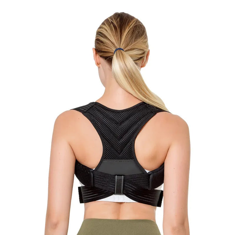 Black anti-humpback posture correction belt for back support during sports and fitness activities