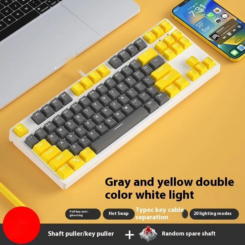 87-key mechanical gaming keyboard with dual-colour backlighting and hot-swappable switches