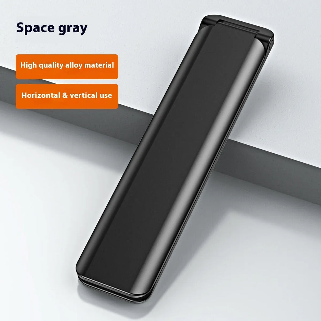 Multifunctional card type magnetic flip cover phone stand in silver or black alloy, universal style fold-out bracket