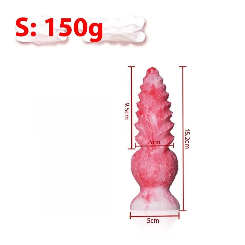 Pink platinum silicone penis-shaped adult toy for women, showing Berserker S and M size options.