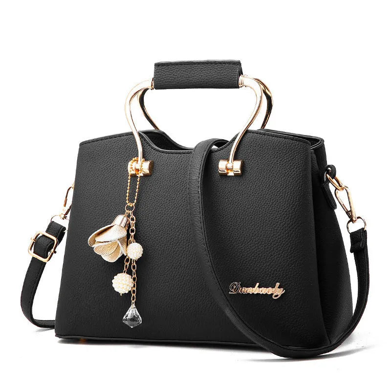Large capacity women's PU handbag with double joint straps, zip compartments and three-dimensional outer pocket