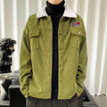 Men's corduroy workwear jacket in khaki colour with stick pockets and regular sleeves
