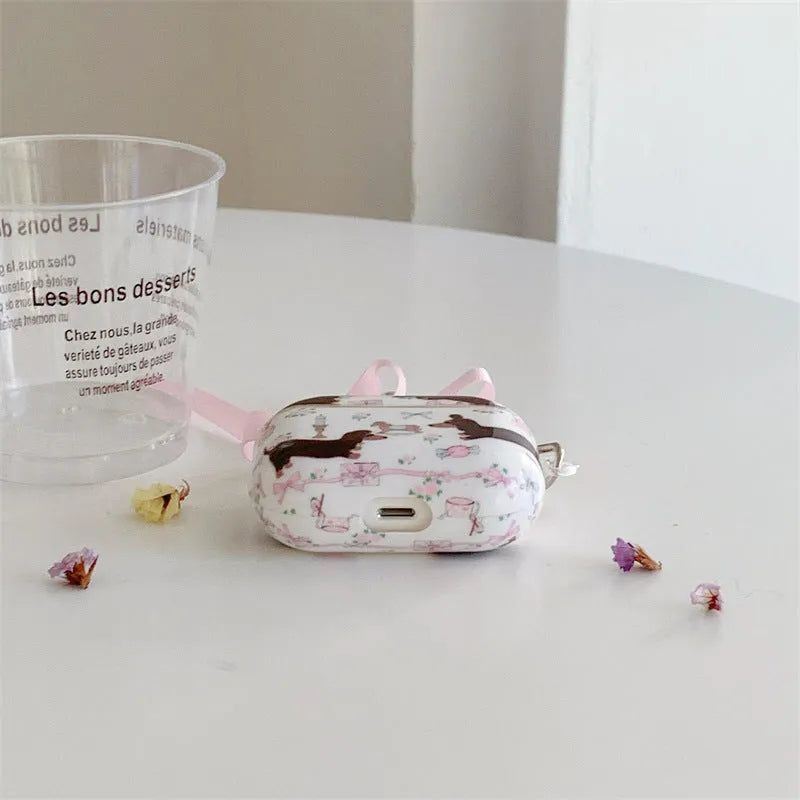 Floral sausage dog AirPods case cover in TPU soft shell with cartoon animal thermal transfer print