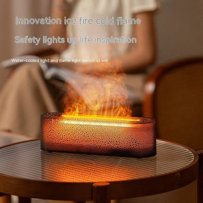 Square desktop humidifier diffuser with lava flame colour changing lights in black or white