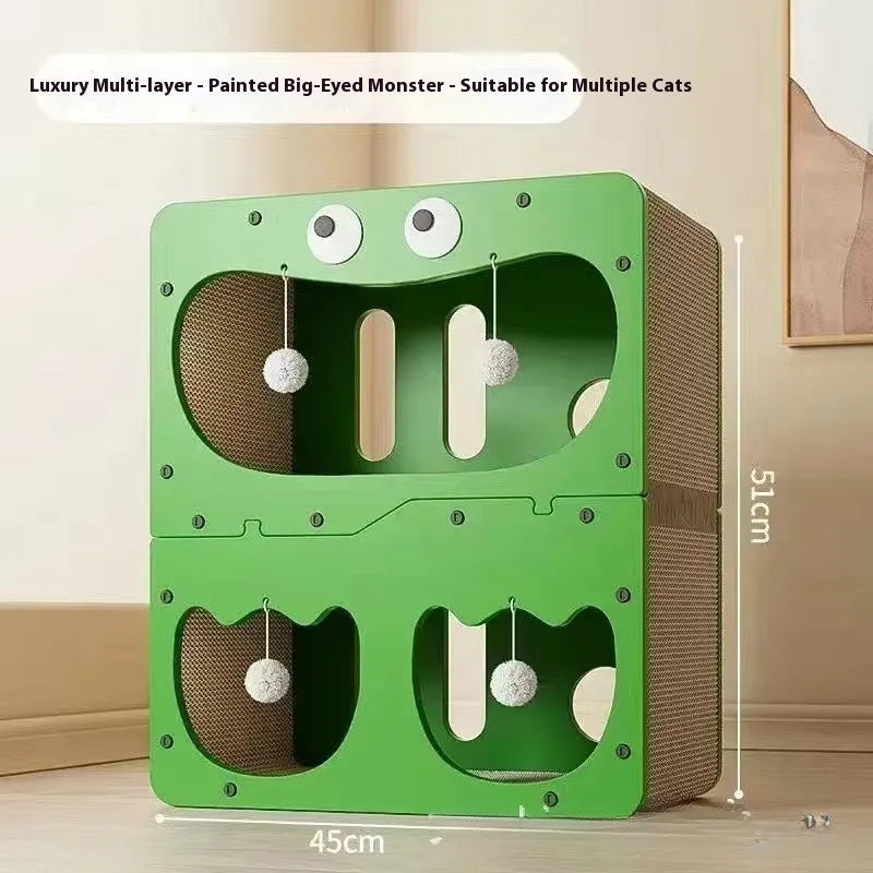 Double-layer cat scratching board nest in owl design with wear-resistant surface