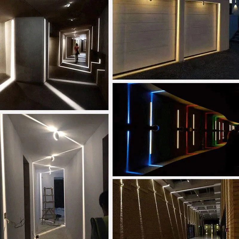 Wall-mounted 8W LED spotlight in aluminum alloy, 16.5cm x 11cm, with 360 degree rotation and waterproof design