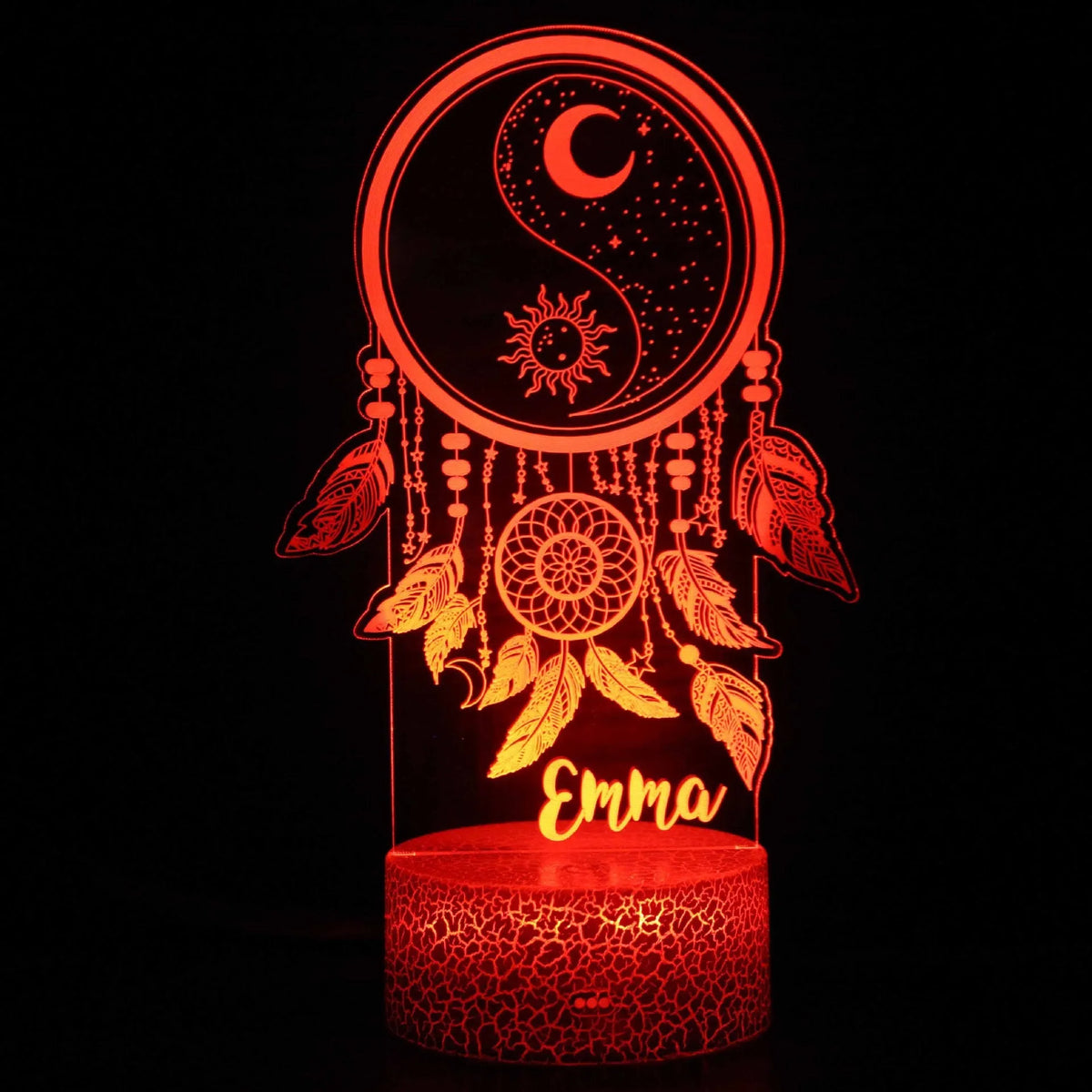3D cartoon-style LED night lamp with touch control on a black base, showing multicolour light.