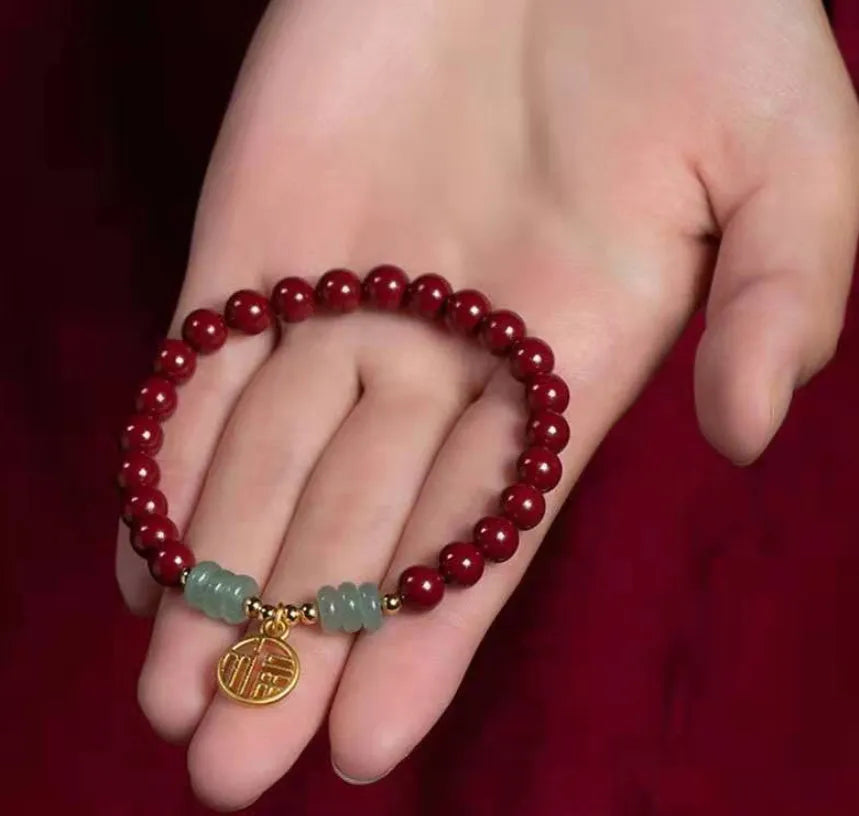 Gold cinnabar wave bracelet with copper beads in national style design