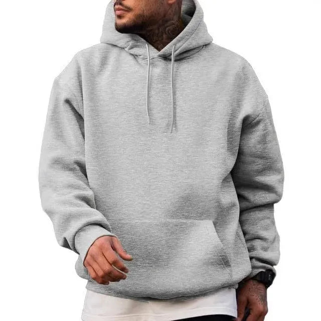 Polyester pullover hoodie with long sleeves available in eight colour options including black and navy blue for spring and autumn casual wear