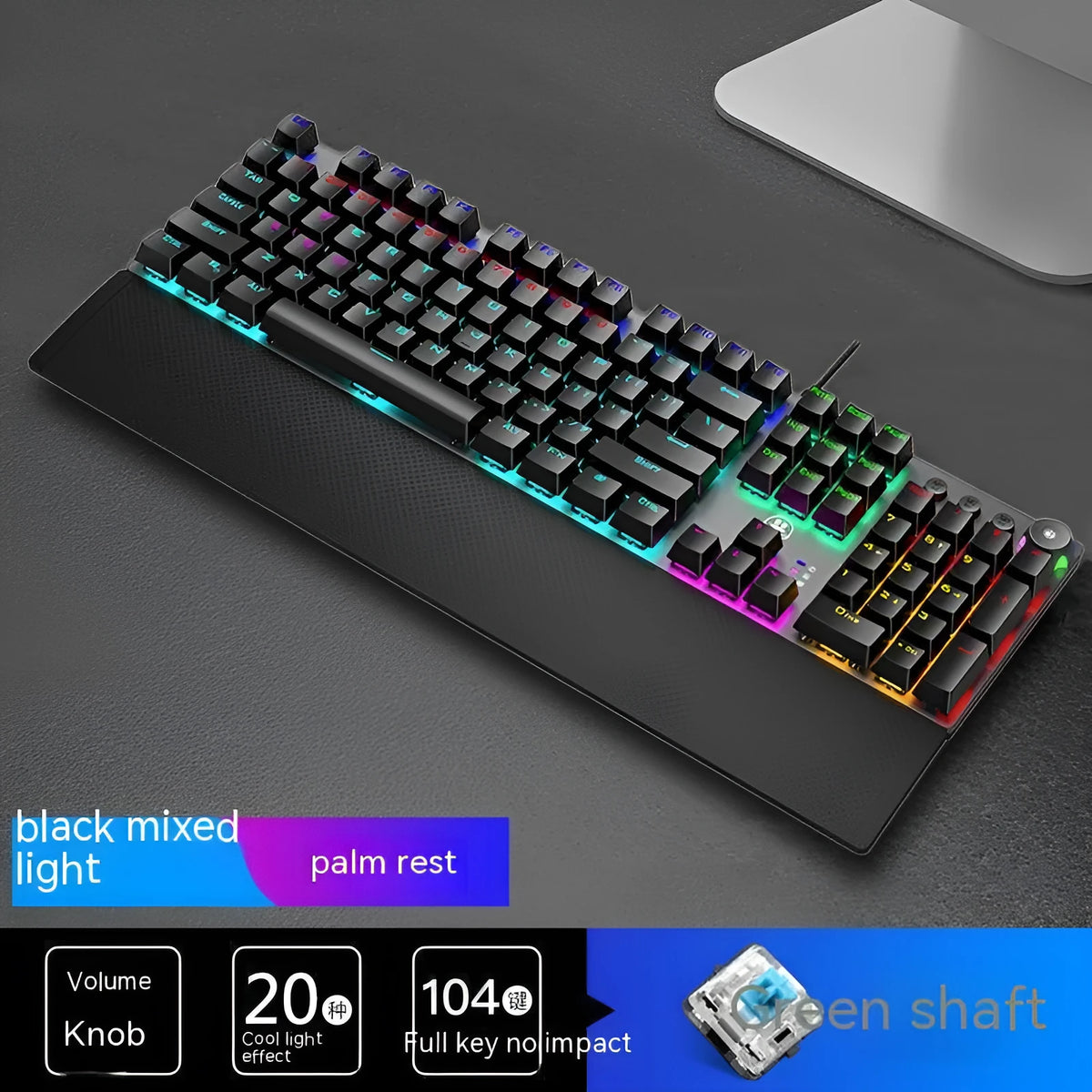 Rainforest Tarantula mechanical film gaming keyboard 95-key USB wired in magic colour with optional hand rest