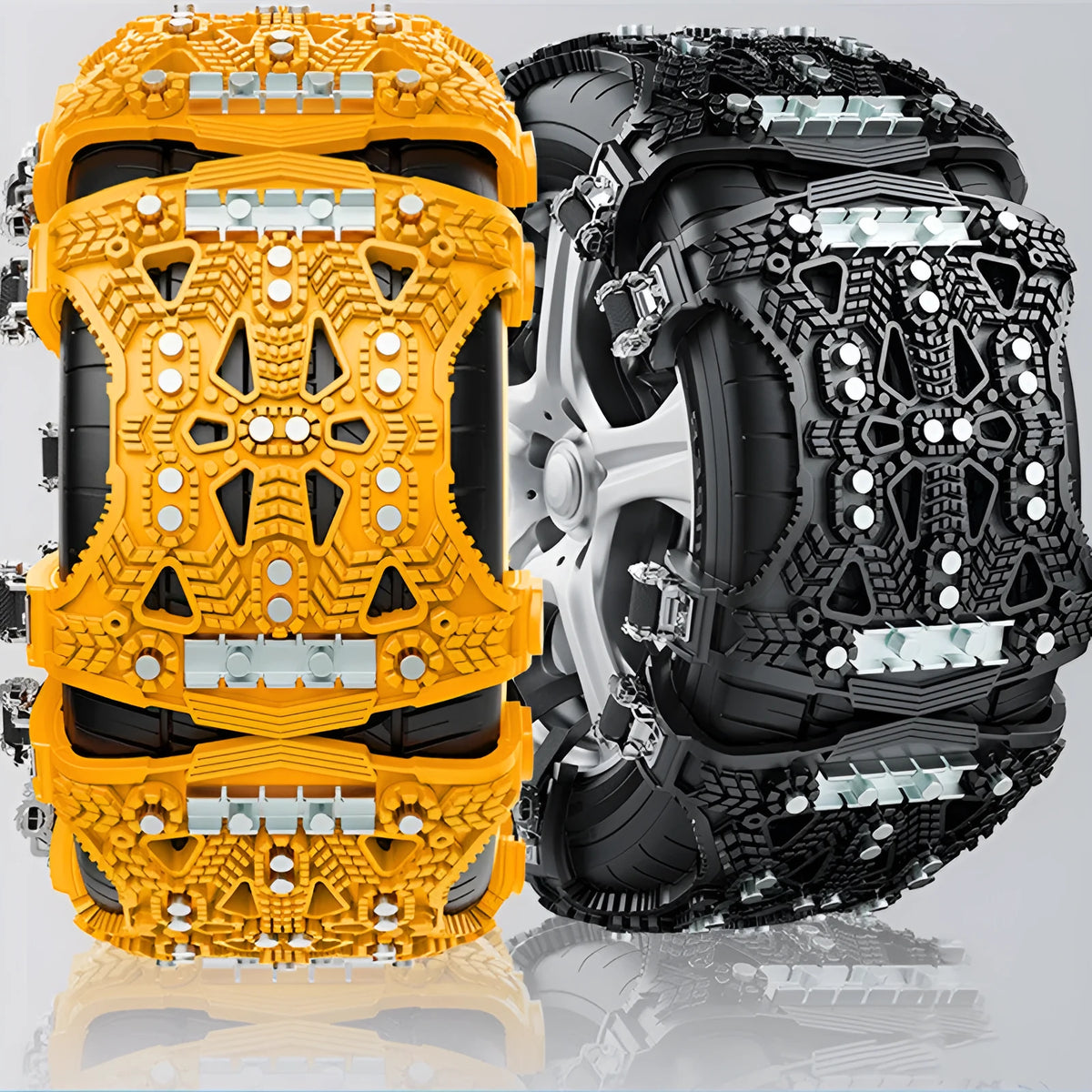 Universal car SUV nonskid chain with steel plate gear, snow shovel, and gloves