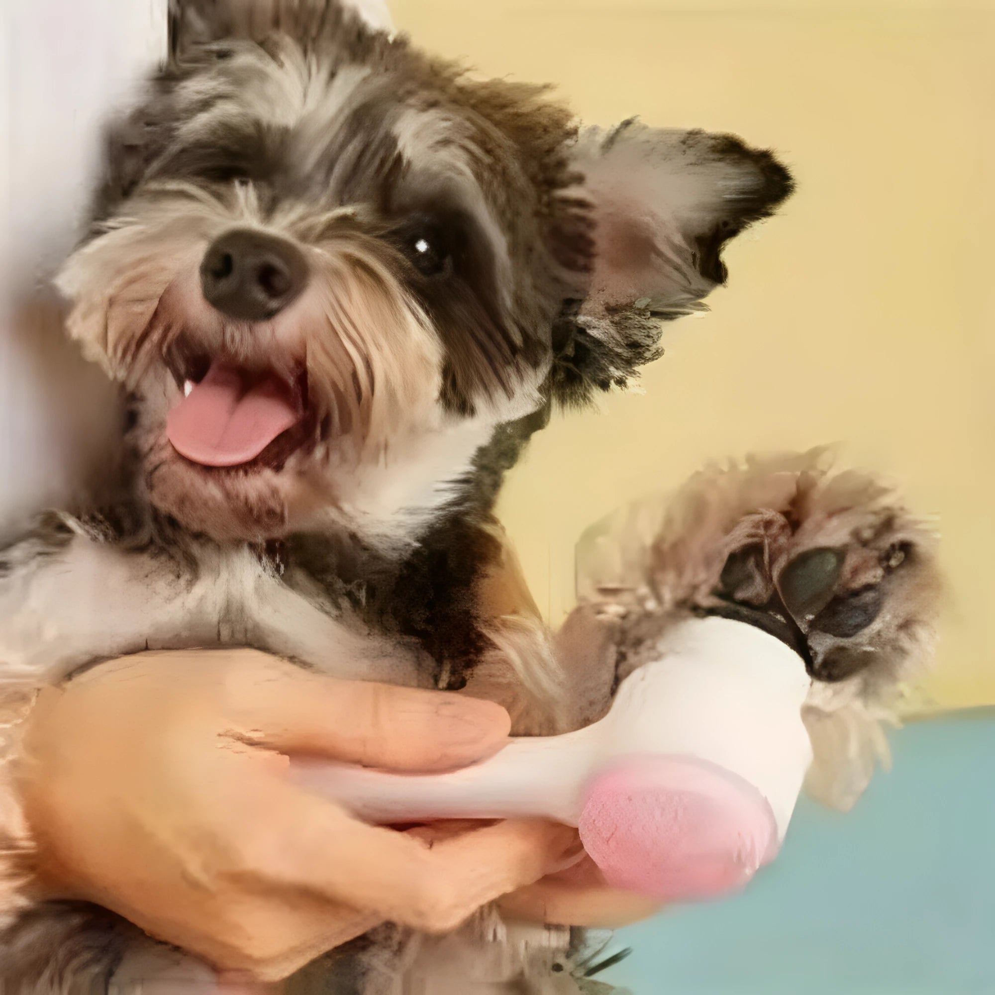 Blue pet paw brush for dog and cat grooming with easy-clean nylon construction