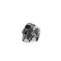 Alloy skull ring with one-eyed design in silver electroplated finish shown on finger