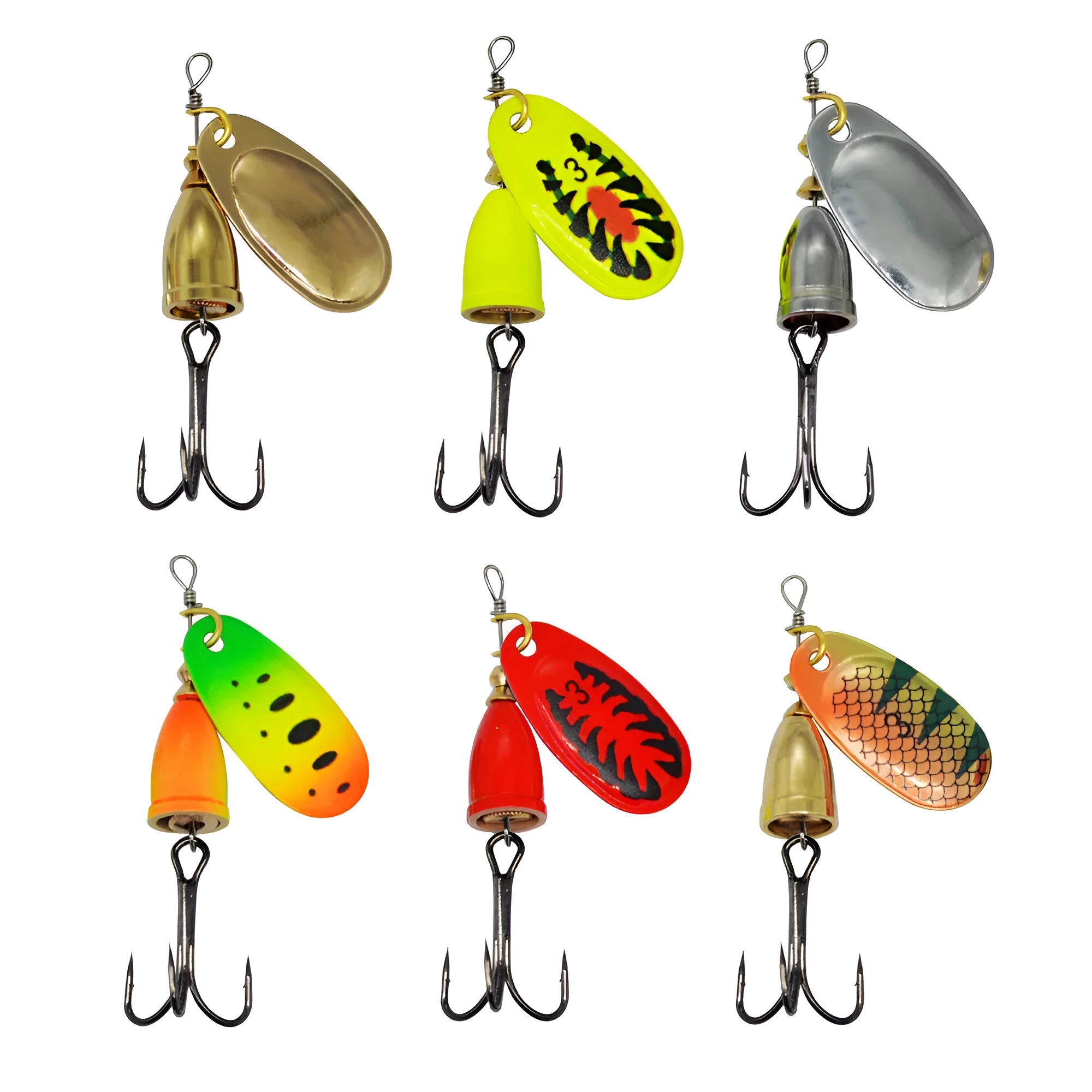 R composite rotating sequins copper bell metal fishing lure in multiple colour variations