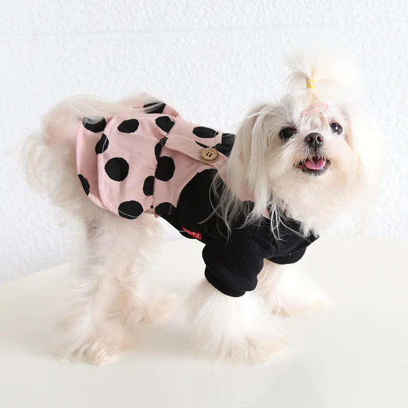 Pet clothes set with lapel collar and shoulder straps in cloth material