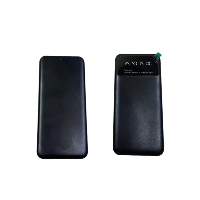 Black ultra-thin 10000mAh power bank with creative design showing compact dimensions