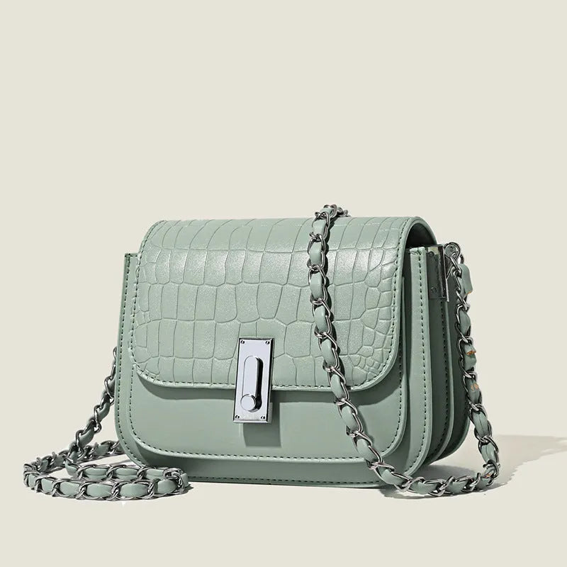 Soft PU crossbody shoulder bag in horizontal square shape with sewing thread detailing