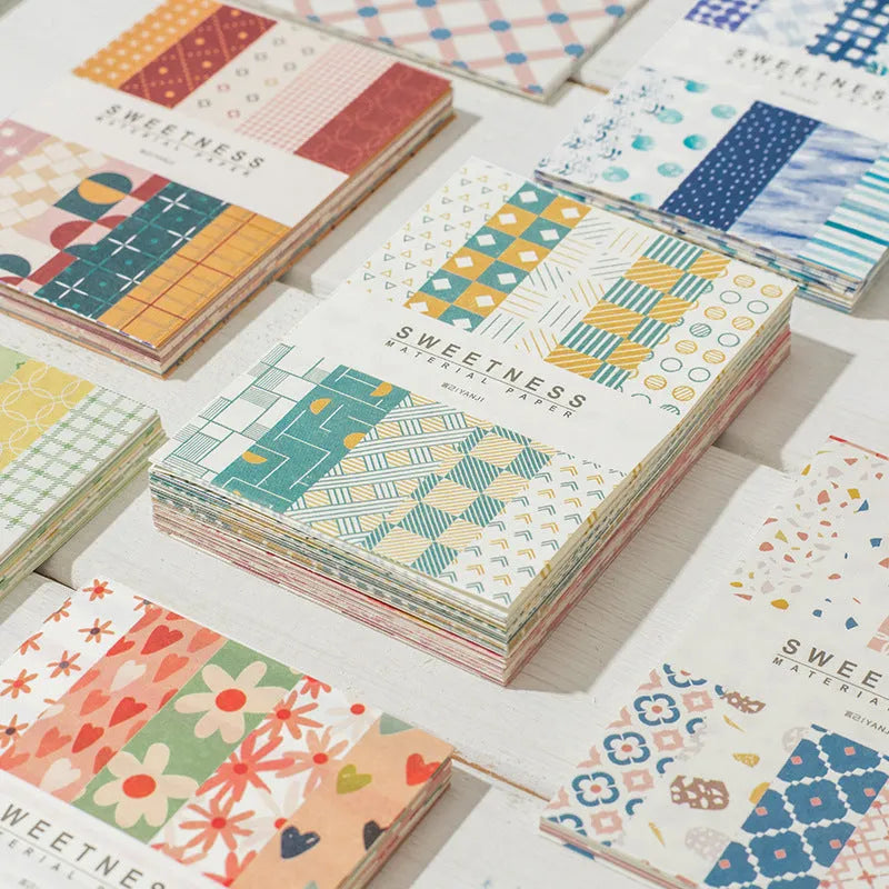 Assorted pack of 50 retro collage note papers in dessert colours like red plum cheese and mango milk roll