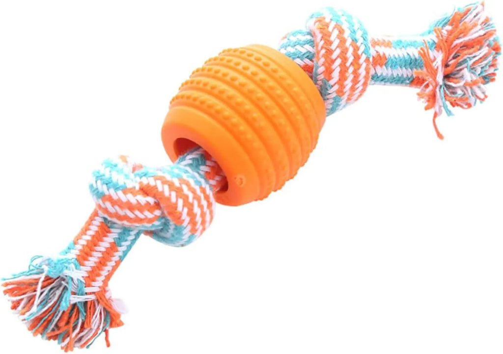 Blue dog chew toy with rope texture for cleaning teeth and oral health.