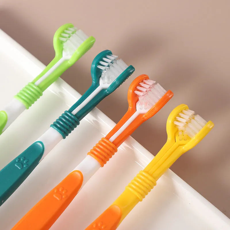 Plastic nylon pet toothbrush for dogs and cats, single sealed-bag pack, six colour options