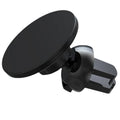 Black aluminium alloy magnetic car air vent phone holder mounted on a vehicle dashboard