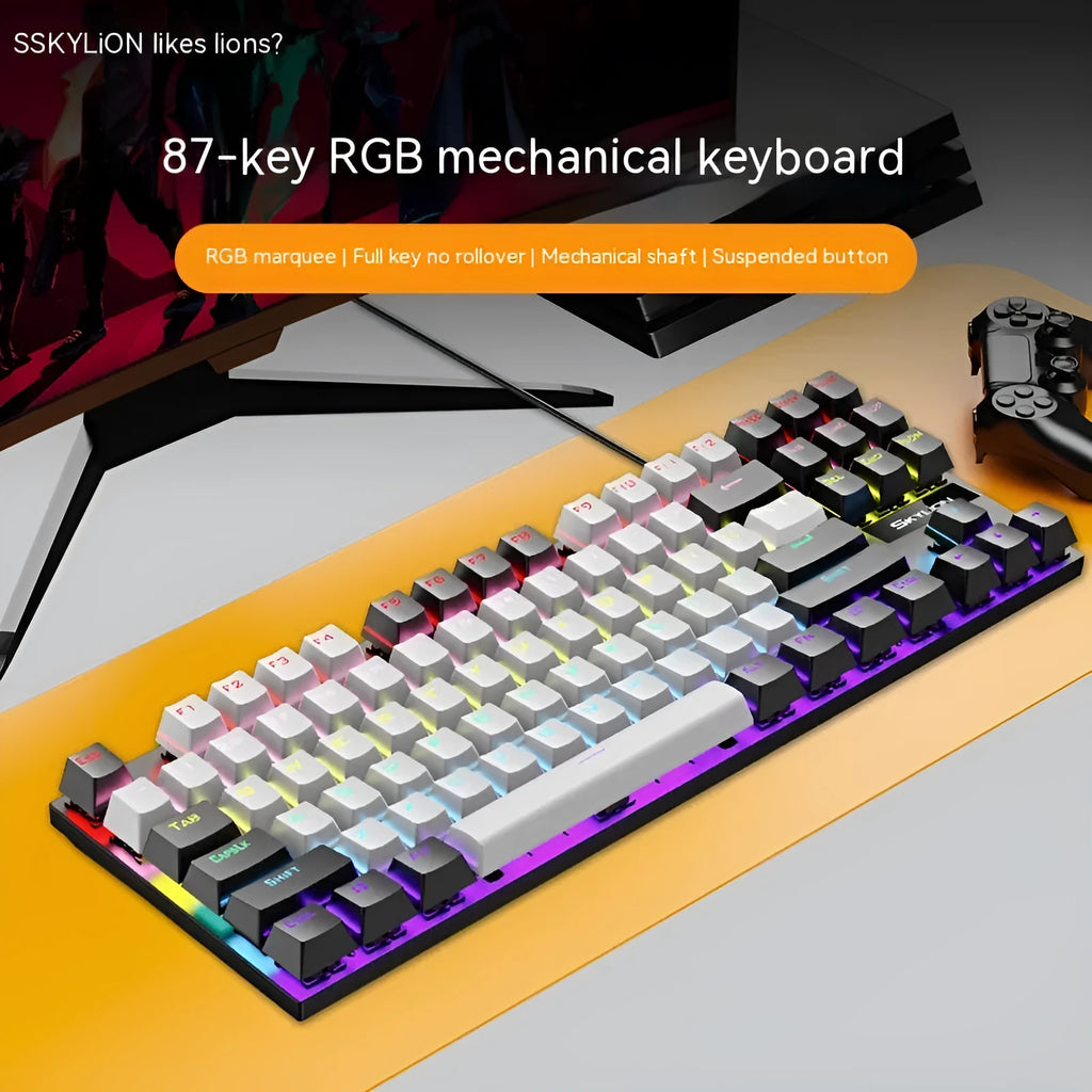 K87 wired mechanical keyboard with metal case in selected colour, showing green or red switch options.