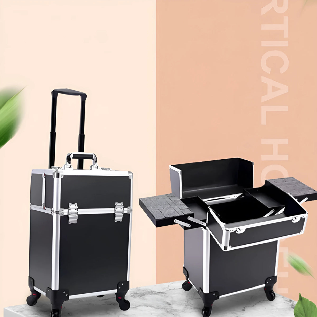 Large-capacity make-up trolley storage toolbox with EVA lining, 340 x 240 x 290 mm, in black, pink, or white