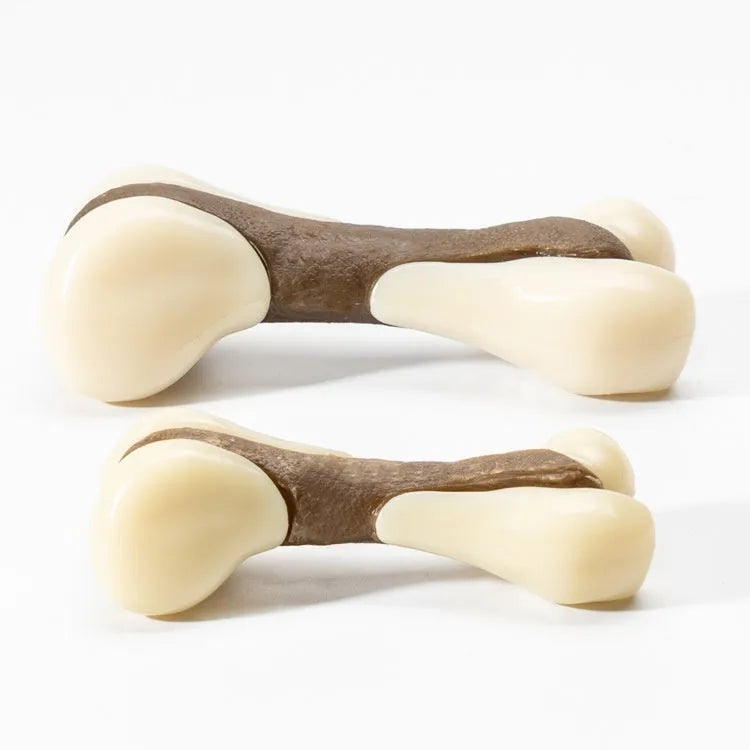 Cowhide and nylon bone grinding rod chew toy for dogs in small or large size options