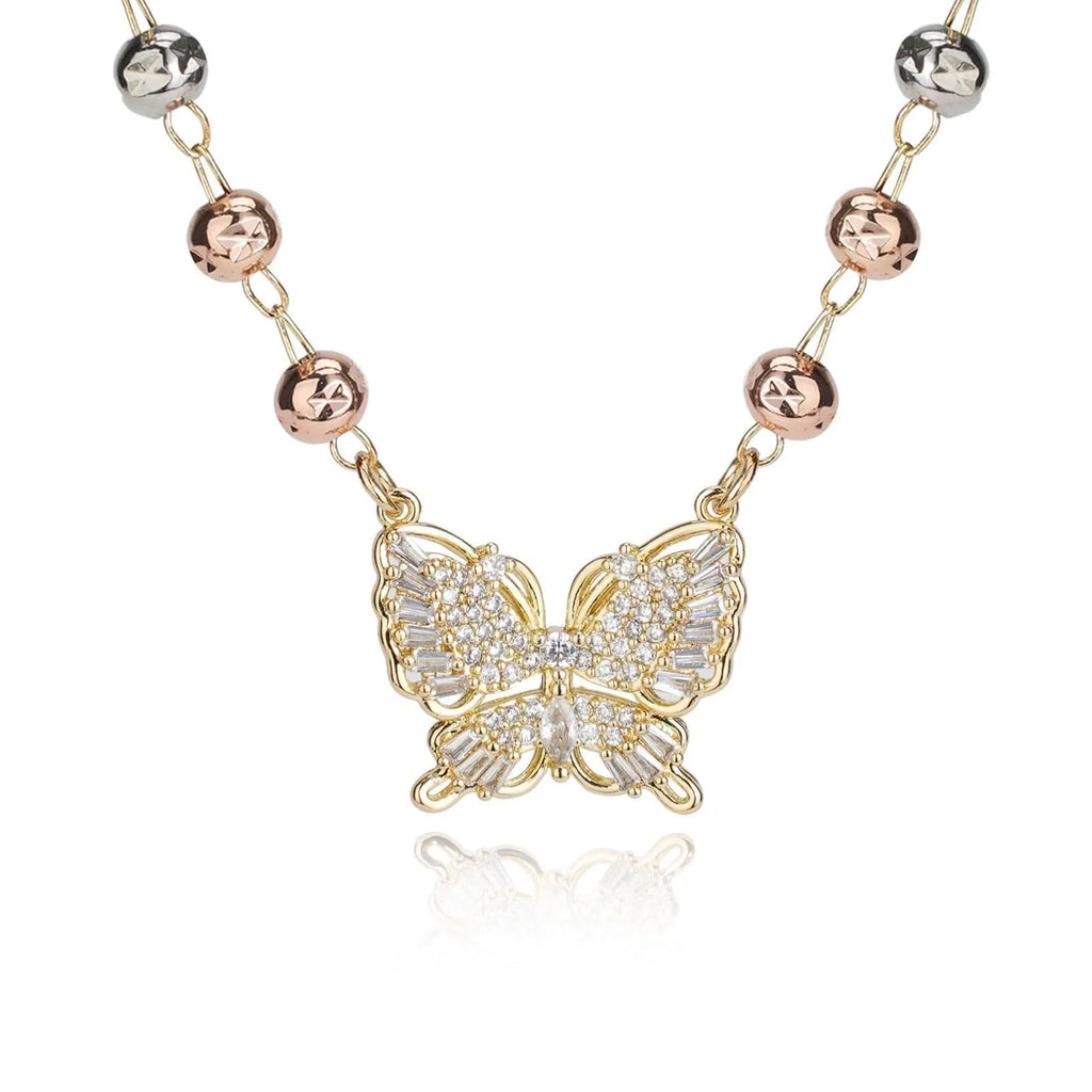 Gold butterfly necklace with zircon inlay, adjustable stainless steel women's jewellery for gifts