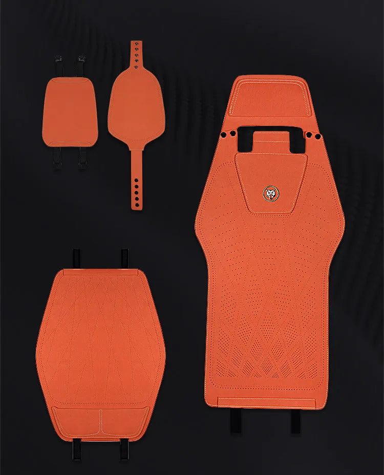 Ultra-thin tailored leather car seat cover with gradient hole pattern in Hermes orange colour