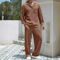 Men's casual shirt and trouser suit set in polyester fabric, shown in lake blue colour.