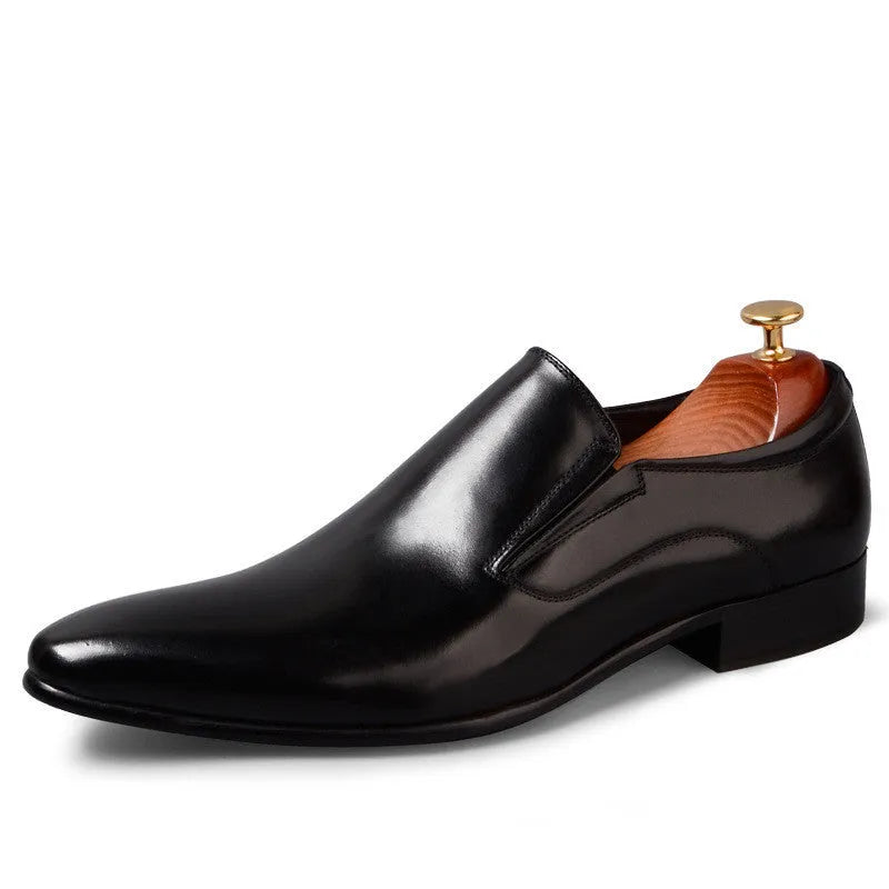 British Pointed Oxford men's leather formal shoes in black with rubber sole and pointed toe