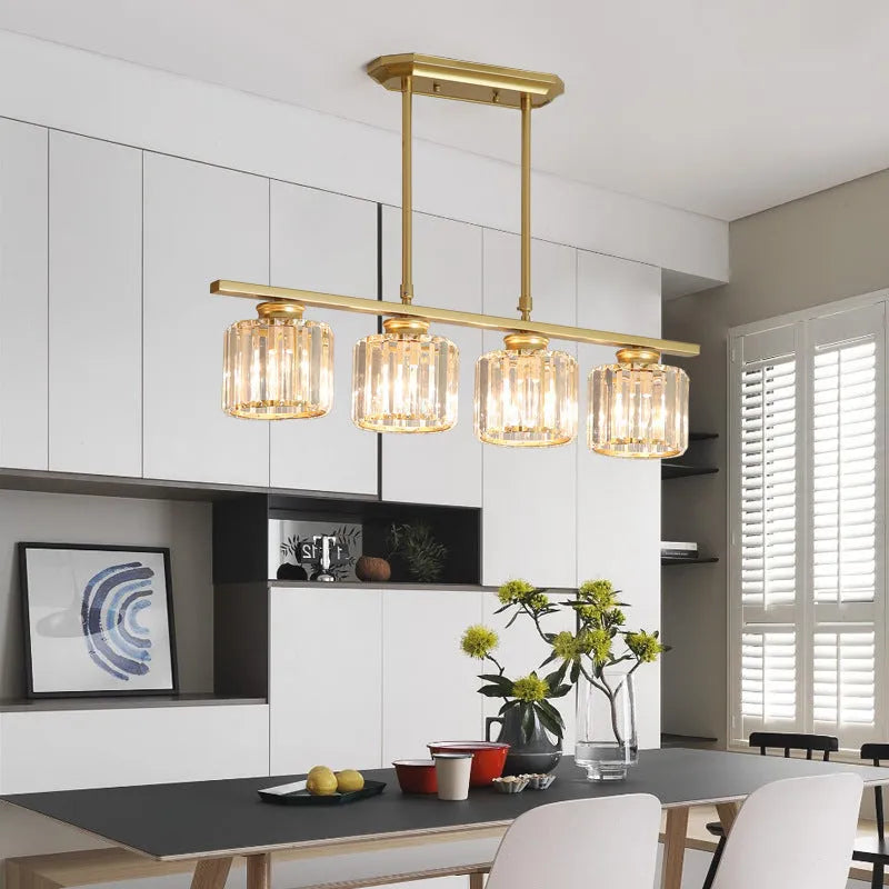 Crystal Nordic chandelier for living room or dining room, available in black or gold with 3 or 4 heads and square or round lampshades