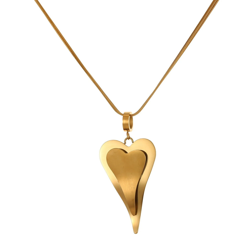Stainless steel necklace with double heart snake bones chain geometric design