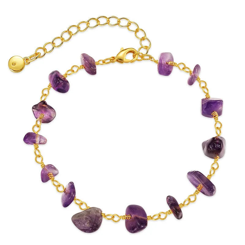 Women's geometric bracelet with natural gravel texture and crystal accents in 18K copper