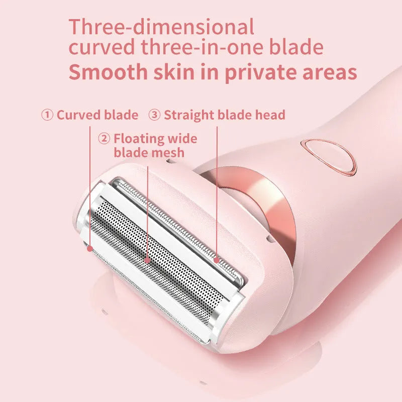 2 in 1 women's electric shaver with square foil and round rotating heads, USB rechargeable, pink colour