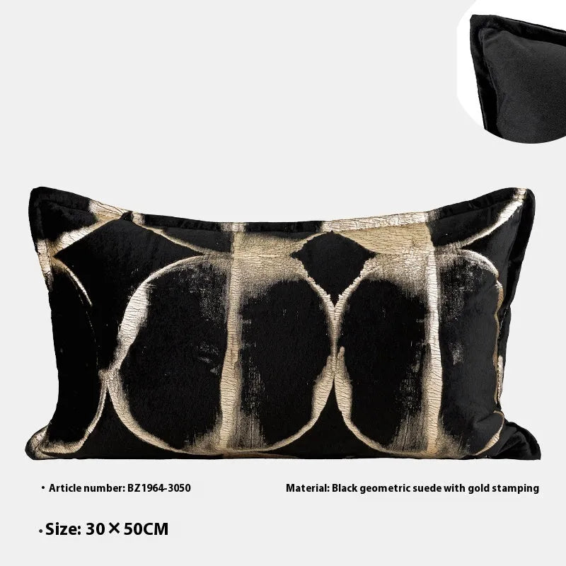 Black gold abstract pattern cushion with flannel bronzing on removable washable cover