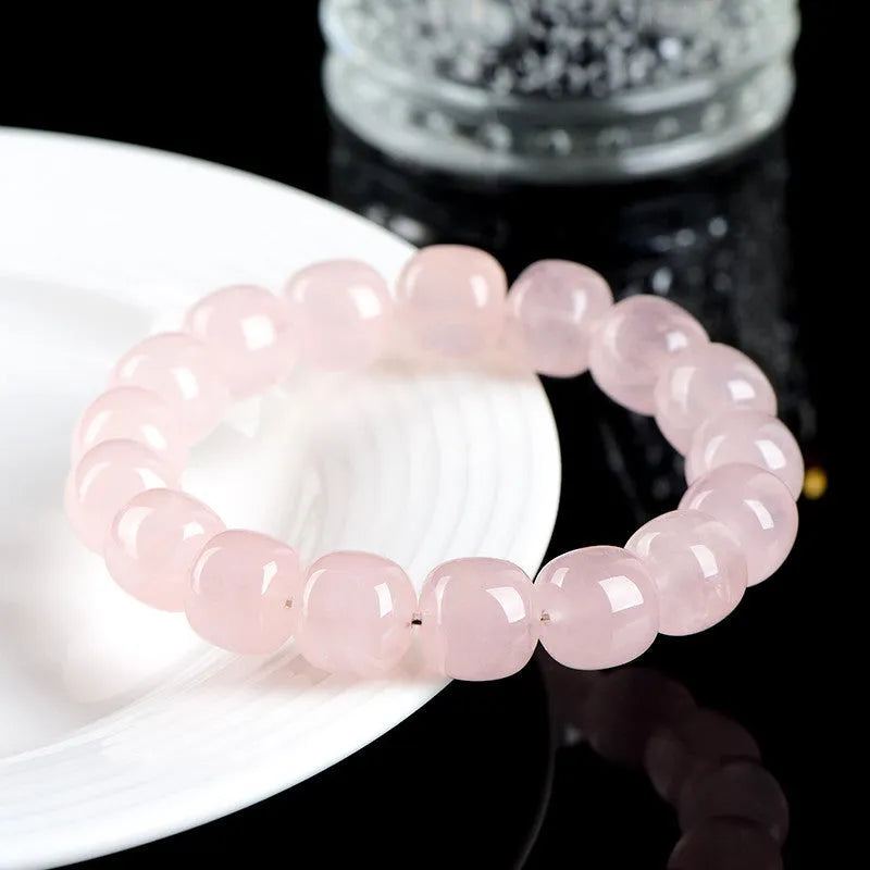 Pink bamboo and crystal barrel bead bracelet with geometric 11-12mm beads