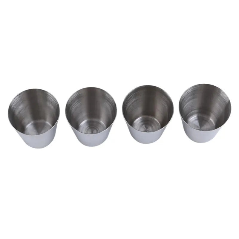 30 ml stainless steel cups with PU leather holder, silver, 4 or 6 cup set